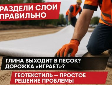 Геотекстиль кладут на грунт, под песок– а щебень идет поверх песка