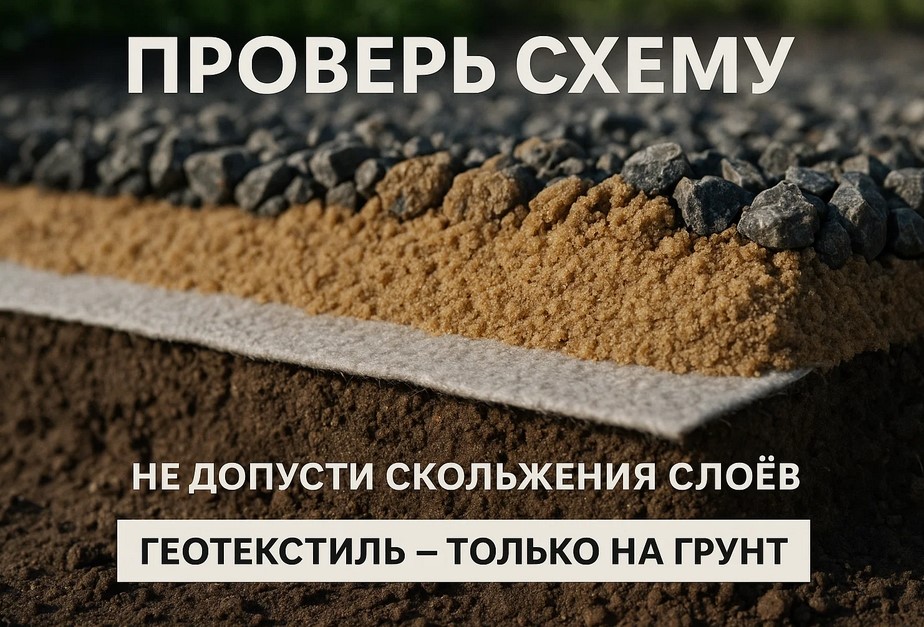Классическая схема: геотекстиль ложится первым слоем